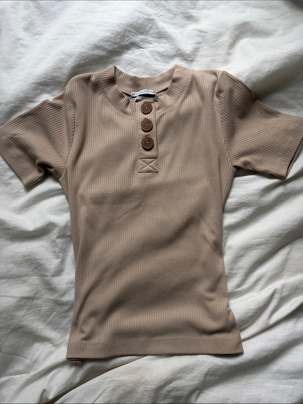 Urban Outfitters Ribbed Henley Tee - Tan